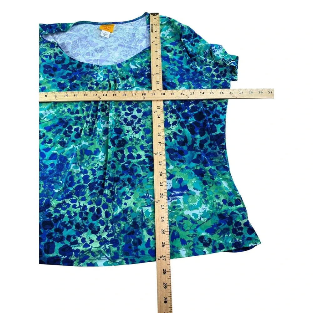 Ruby Rd. Shirt Womens 3X Green Blue Scoop Neck Pleated Short Sleeve Plus Size - Picture 6 of 6
